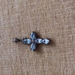 925 Silver Blue Rhinestone Cross Pendant